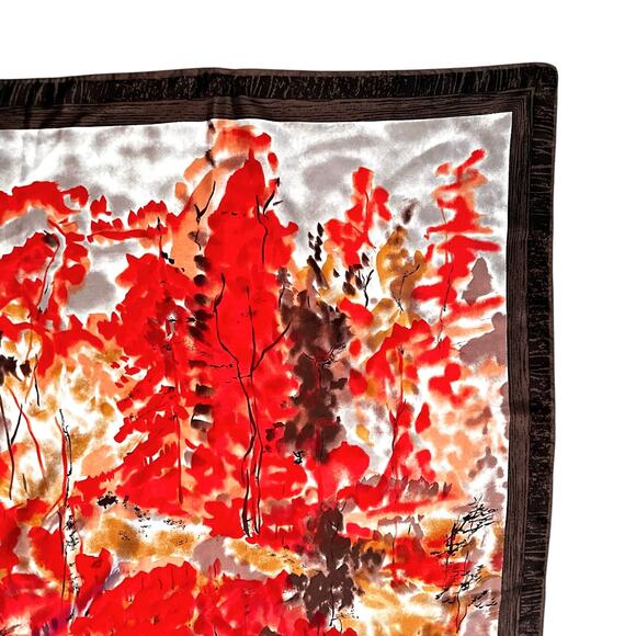 Vintage Vera Neumann Autumnal Trees Hand Rolled Scarf 30x30.5 - Picture 5 of 8